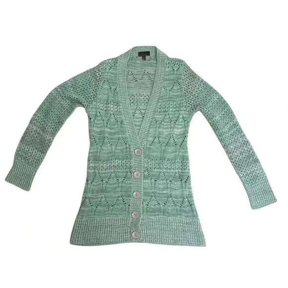 Takeout Women's V-Neck Hollow Knit Cardigan Sweater Green Size M - Picture 2 of 8